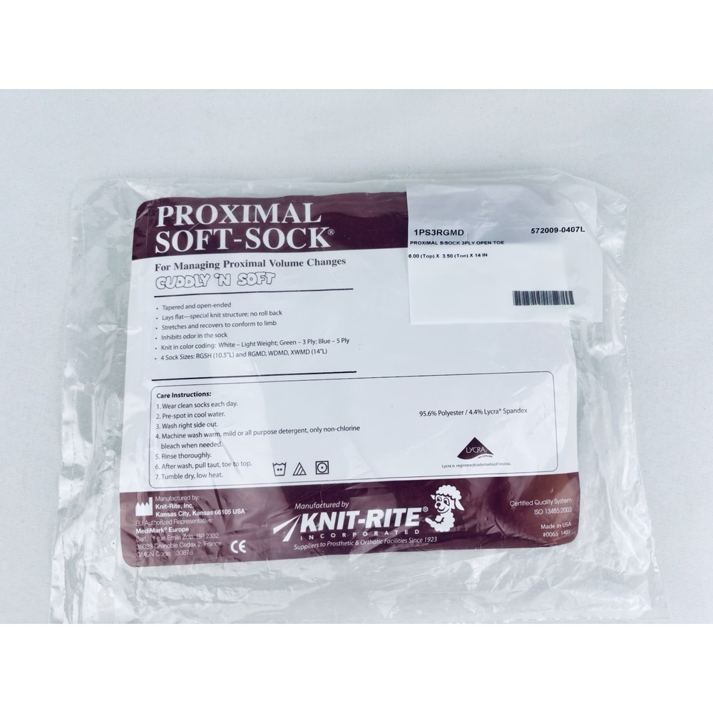 Knit-Rite Soft-Sock Prosthetic 1 Sock Lightweight 1PS3RGMD Cuddly Green White